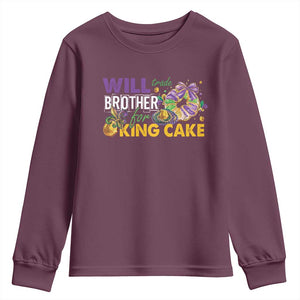 Funny Mardi Gras Will Trade Brother For King Cake Youth Sweatshirt Beads Doubloons TS11 Maroon Print Your Wear