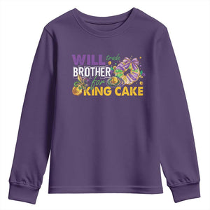 Funny Mardi Gras Will Trade Brother For King Cake Youth Sweatshirt Beads Doubloons TS11 Purple Print Your Wear