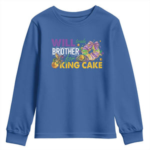 Funny Mardi Gras Will Trade Brother For King Cake Youth Sweatshirt Beads Doubloons TS11 Royal Blue Print Your Wear