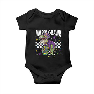Funny Mardi Gras T-rex Dinosaur Baby Onesie Mardi Grawr Beads Carnival Party TS11 Black Print Your Wear