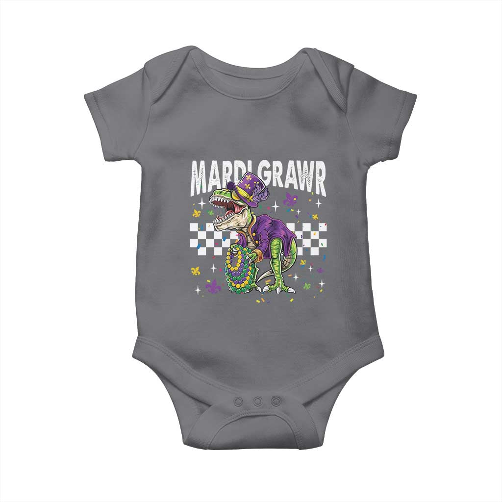 Funny Mardi Gras T-rex Dinosaur Baby Onesie Mardi Grawr Beads Carnival Party TS11 Charcoal Print Your Wear