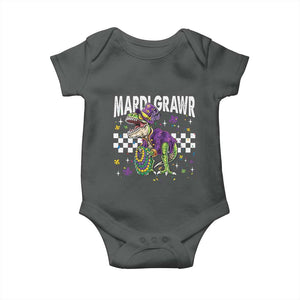 Funny Mardi Gras T-rex Dinosaur Baby Onesie Mardi Grawr Beads Carnival Party TS11 Dark Heather Print Your Wear