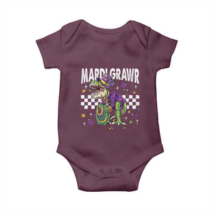 Funny Mardi Gras T-rex Dinosaur Baby Onesie Mardi Grawr Beads Carnival Party TS11 Maroon Print Your Wear