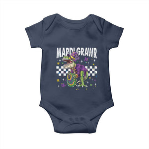 Funny Mardi Gras T-rex Dinosaur Baby Onesie Mardi Grawr Beads Carnival Party TS11 Navy Print Your Wear
