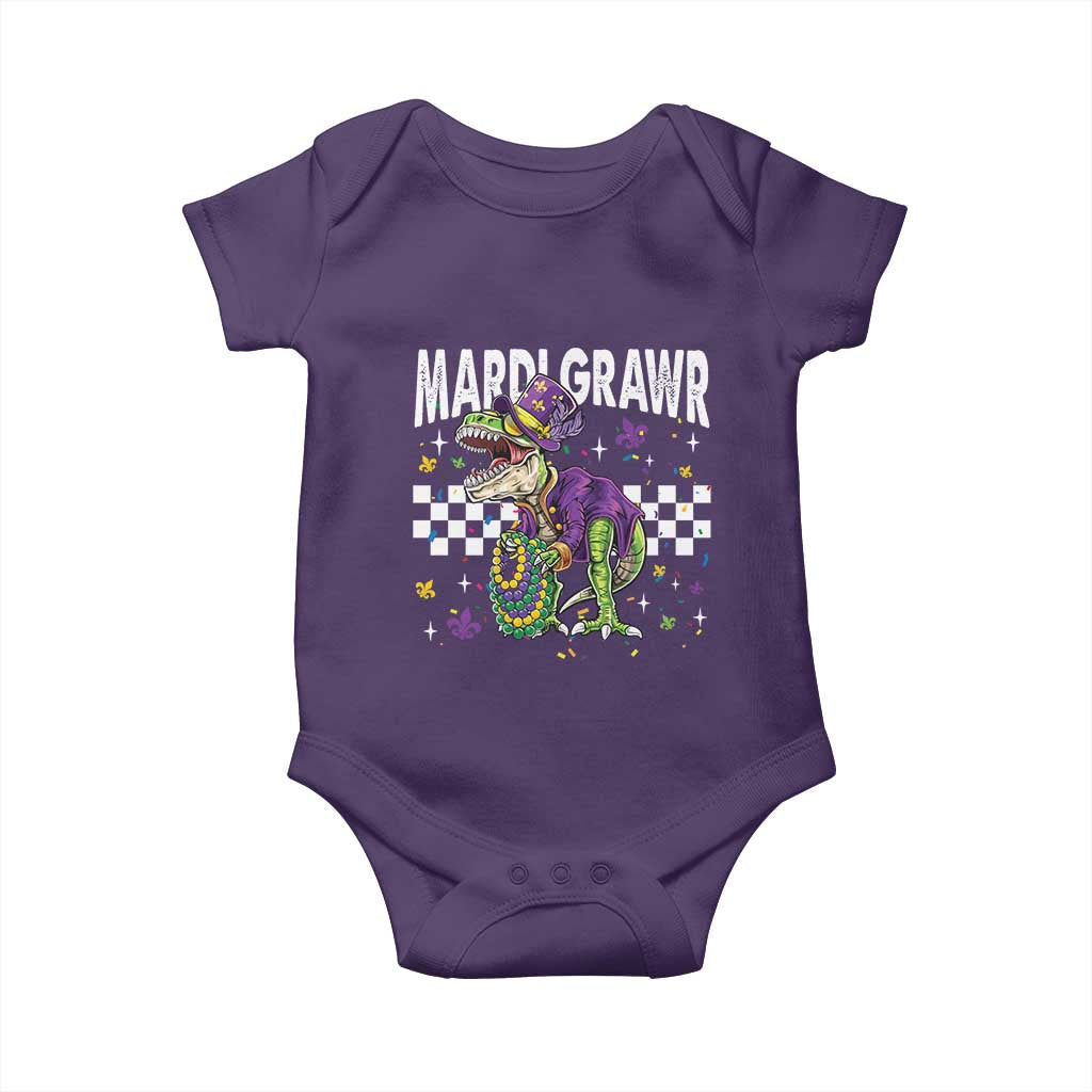 Funny Mardi Gras T-rex Dinosaur Baby Onesie Mardi Grawr Beads Carnival Party TS11 Purple Print Your Wear