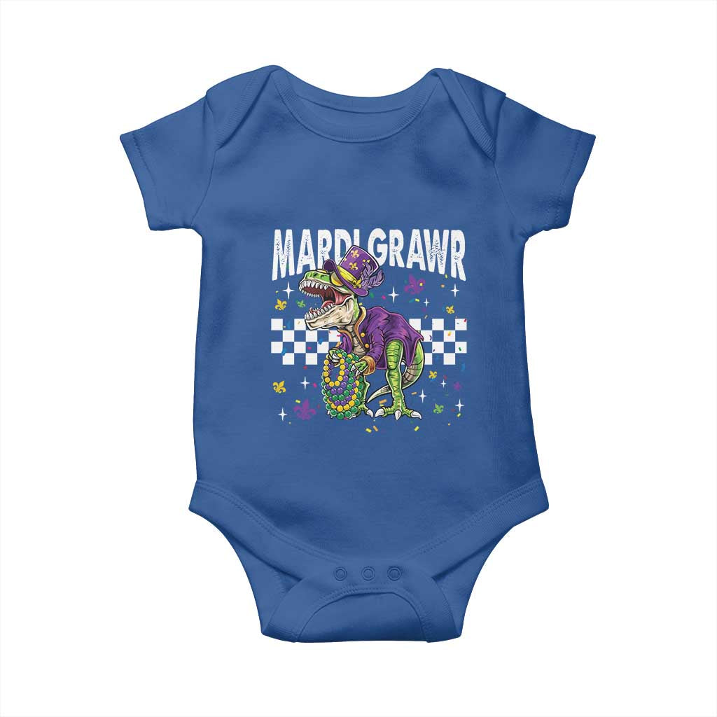 Funny Mardi Gras T-rex Dinosaur Baby Onesie Mardi Grawr Beads Carnival Party TS11 Royal Blue Print Your Wear
