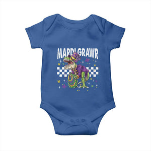 Funny Mardi Gras T-rex Dinosaur Baby Onesie Mardi Grawr Beads Carnival Party TS11 Royal Blue Print Your Wear