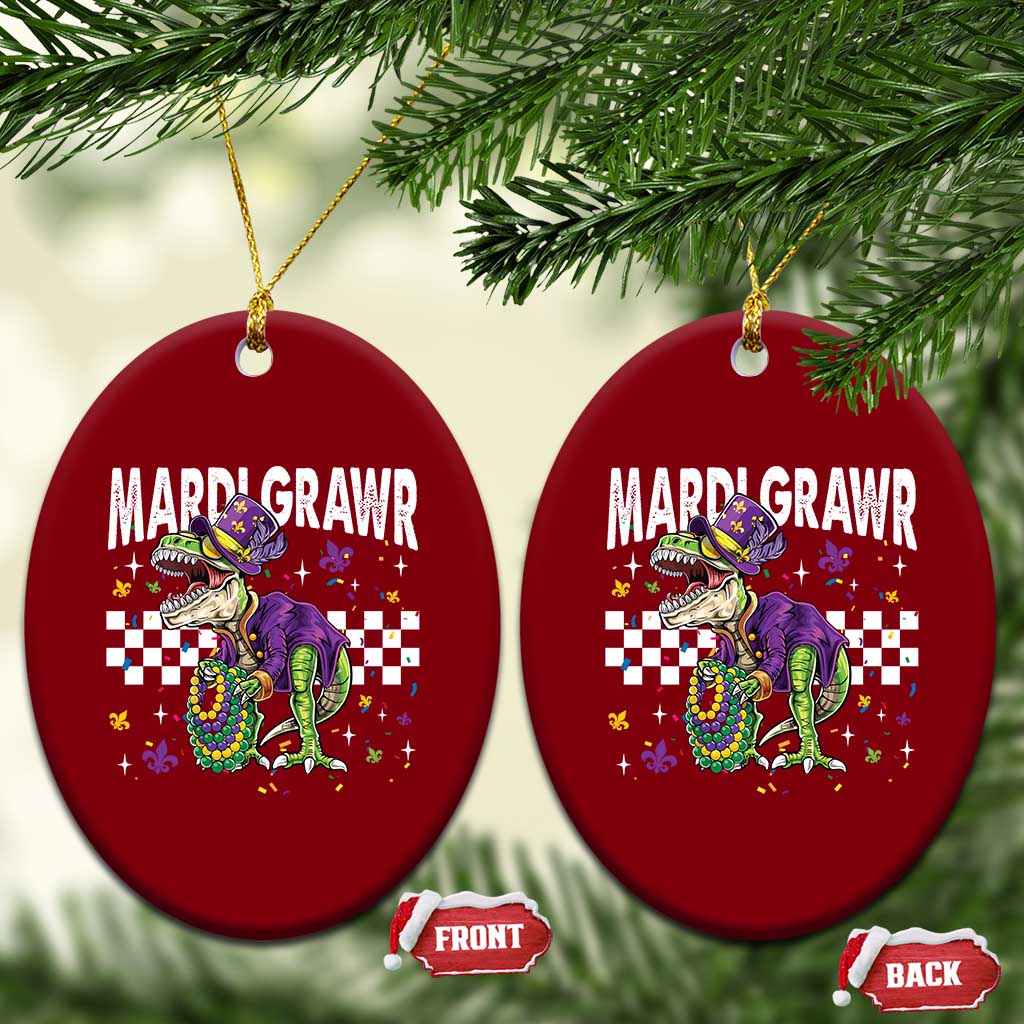 Funny Mardi Gras T-rex Dinosaur Ceramic Ornament Mardi Grawr Beads Carnival Party TS11 Print Your Wear