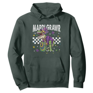 Funny Mardi Gras T-rex Dinosaur Hoodie Mardi Grawr Beads Carnival Party TS11 Dark Forest Green Print Your Wear