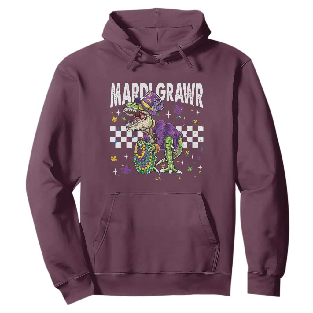 Funny Mardi Gras T-rex Dinosaur Hoodie Mardi Grawr Beads Carnival Party TS11 Maroon Print Your Wear