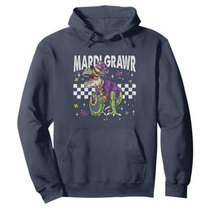 Funny Mardi Gras T-rex Dinosaur Hoodie Mardi Grawr Beads Carnival Party TS11 Navy Print Your Wear
