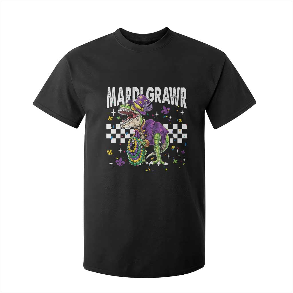 Funny Mardi Gras T-rex Dinosaur T Shirt For Kid Mardi Grawr Beads Carnival Party TS11 Black Print Your Wear