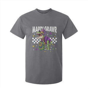Funny Mardi Gras T-rex Dinosaur T Shirt For Kid Mardi Grawr Beads Carnival Party TS11 Charcoal Print Your Wear