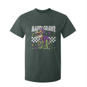 Funny Mardi Gras T-rex Dinosaur T Shirt For Kid Mardi Grawr Beads Carnival Party TS11 Dark Forest Green Print Your Wear