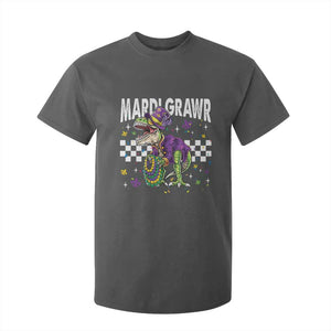 Funny Mardi Gras T-rex Dinosaur T Shirt For Kid Mardi Grawr Beads Carnival Party TS11 Dark Heather Print Your Wear