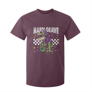 Funny Mardi Gras T-rex Dinosaur T Shirt For Kid Mardi Grawr Beads Carnival Party TS11 Maroon Print Your Wear