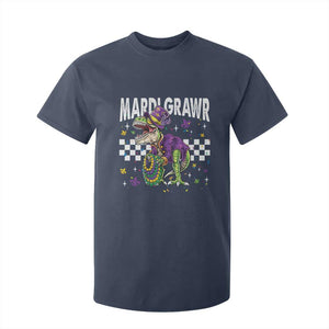 Funny Mardi Gras T-rex Dinosaur T Shirt For Kid Mardi Grawr Beads Carnival Party TS11 Navy Print Your Wear
