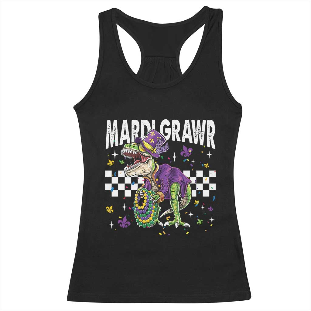 Funny Mardi Gras T-rex Dinosaur Racerback Tank Top Mardi Grawr Beads Carnival Party TS11 Black Print Your Wear