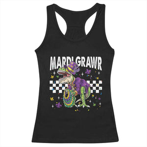 Funny Mardi Gras T-rex Dinosaur Racerback Tank Top Mardi Grawr Beads Carnival Party TS11 Black Print Your Wear