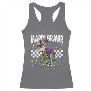 Funny Mardi Gras T-rex Dinosaur Racerback Tank Top Mardi Grawr Beads Carnival Party TS11 Charcoal Print Your Wear