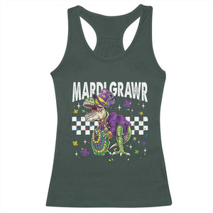 Funny Mardi Gras T-rex Dinosaur Racerback Tank Top Mardi Grawr Beads Carnival Party TS11 Dark Forest Green Print Your Wear