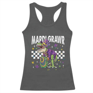 Funny Mardi Gras T-rex Dinosaur Racerback Tank Top Mardi Grawr Beads Carnival Party TS11 Dark Heather Print Your Wear