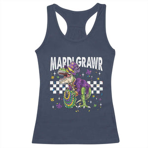 Funny Mardi Gras T-rex Dinosaur Racerback Tank Top Mardi Grawr Beads Carnival Party TS11 Navy Print Your Wear
