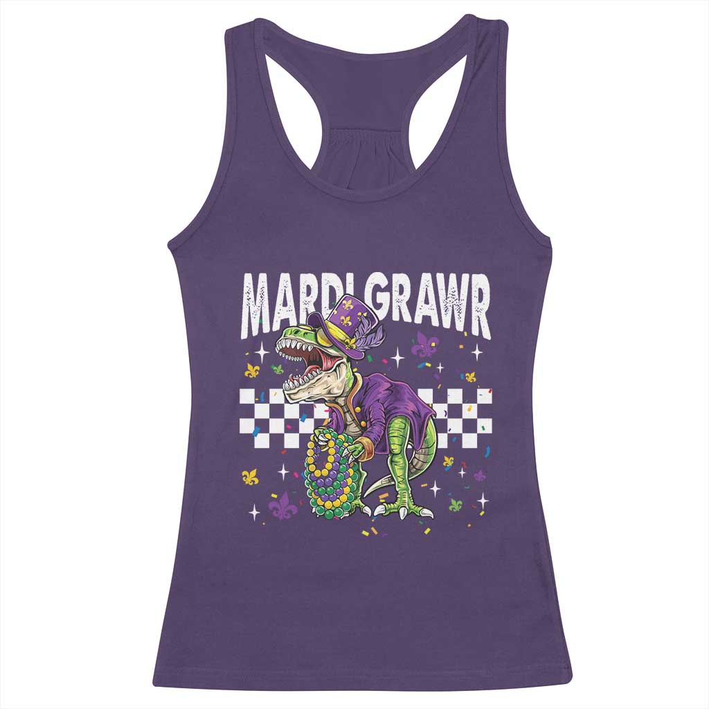 Funny Mardi Gras T-rex Dinosaur Racerback Tank Top Mardi Grawr Beads Carnival Party TS11 Purple Print Your Wear