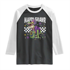 Funny Mardi Gras T-rex Dinosaur Raglan Shirt Mardi Grawr Beads Carnival Party TS11 Black White Print Your Wear