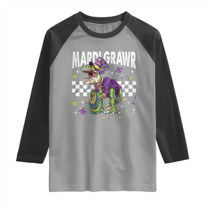 Funny Mardi Gras T-rex Dinosaur Raglan Shirt Mardi Grawr Beads Carnival Party TS11 Sport Gray Black Print Your Wear