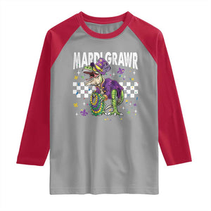 Funny Mardi Gras T-rex Dinosaur Raglan Shirt Mardi Grawr Beads Carnival Party TS11 Sport Gray Red Print Your Wear