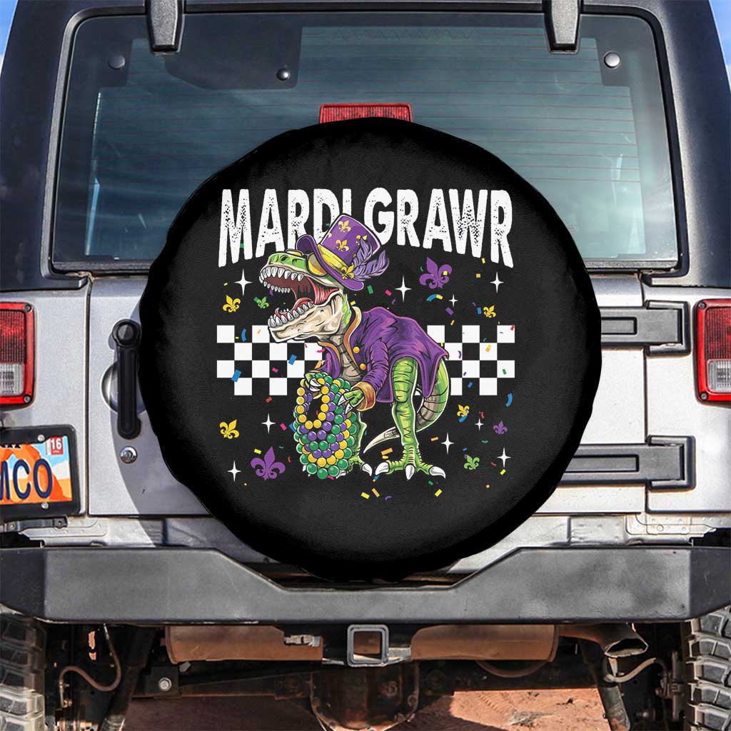 Funny Mardi Gras T-rex Dinosaur Spare Tire Cover Mardi Grawr Beads Carnival Party TS11 No hole Black Print Your Wear