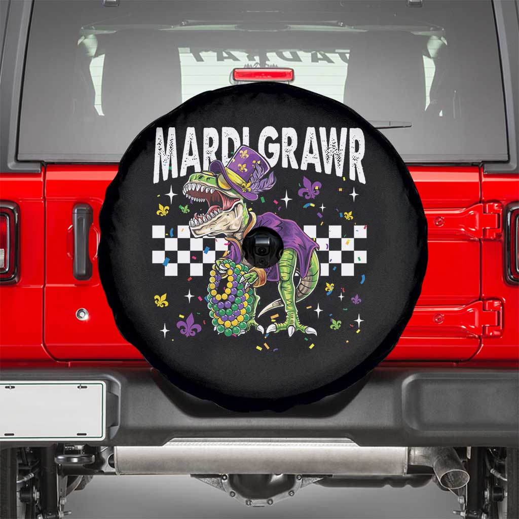 Funny Mardi Gras T-rex Dinosaur Spare Tire Cover Mardi Grawr Beads Carnival Party TS11 Black Print Your Wear