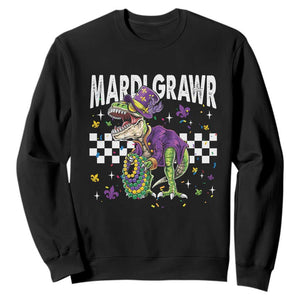 Funny Mardi Gras T-rex Dinosaur Sweatshirt Mardi Grawr Beads Carnival Party TS11 Black Print Your Wear