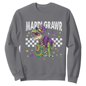 Funny Mardi Gras T-rex Dinosaur Sweatshirt Mardi Grawr Beads Carnival Party TS11 Charcoal Print Your Wear