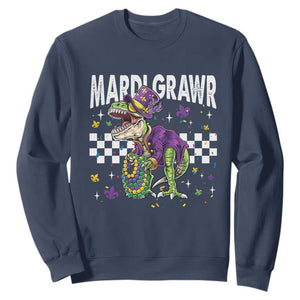 Funny Mardi Gras T-rex Dinosaur Sweatshirt Mardi Grawr Beads Carnival Party TS11 Navy Print Your Wear