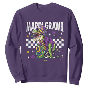 Funny Mardi Gras T-rex Dinosaur Sweatshirt Mardi Grawr Beads Carnival Party TS11 Purple Print Your Wear