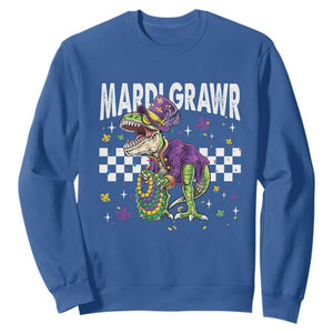 Funny Mardi Gras T-rex Dinosaur Sweatshirt Mardi Grawr Beads Carnival Party TS11 Royal Blue Print Your Wear