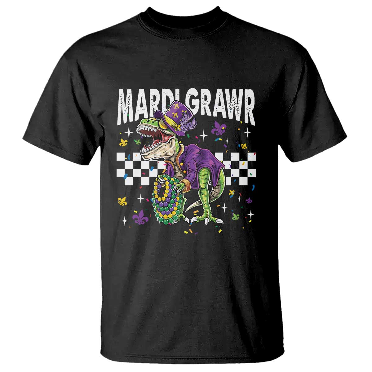 Funny Mardi Gras T-rex Dinosaur T Shirt Mardi Grawr Beads Carnival Party TS11 Black Print Your Wear