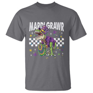 Funny Mardi Gras T-rex Dinosaur T Shirt Mardi Grawr Beads Carnival Party TS11 Charcoal Print Your Wear