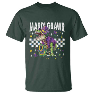 Funny Mardi Gras T-rex Dinosaur T Shirt Mardi Grawr Beads Carnival Party TS11 Dark Forest Green Print Your Wear