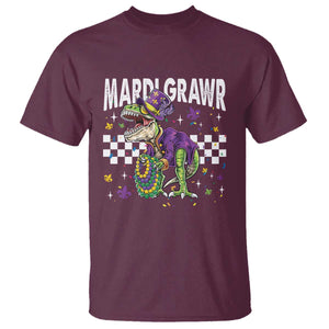 Funny Mardi Gras T-rex Dinosaur T Shirt Mardi Grawr Beads Carnival Party TS11 Maroon Print Your Wear