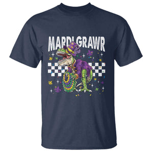 Funny Mardi Gras T-rex Dinosaur T Shirt Mardi Grawr Beads Carnival Party TS11 Navy Print Your Wear