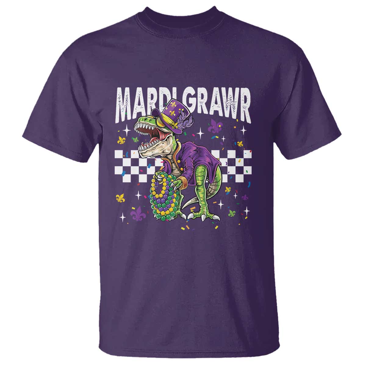 Funny Mardi Gras T-rex Dinosaur T Shirt Mardi Grawr Beads Carnival Party TS11 Purple Print Your Wear