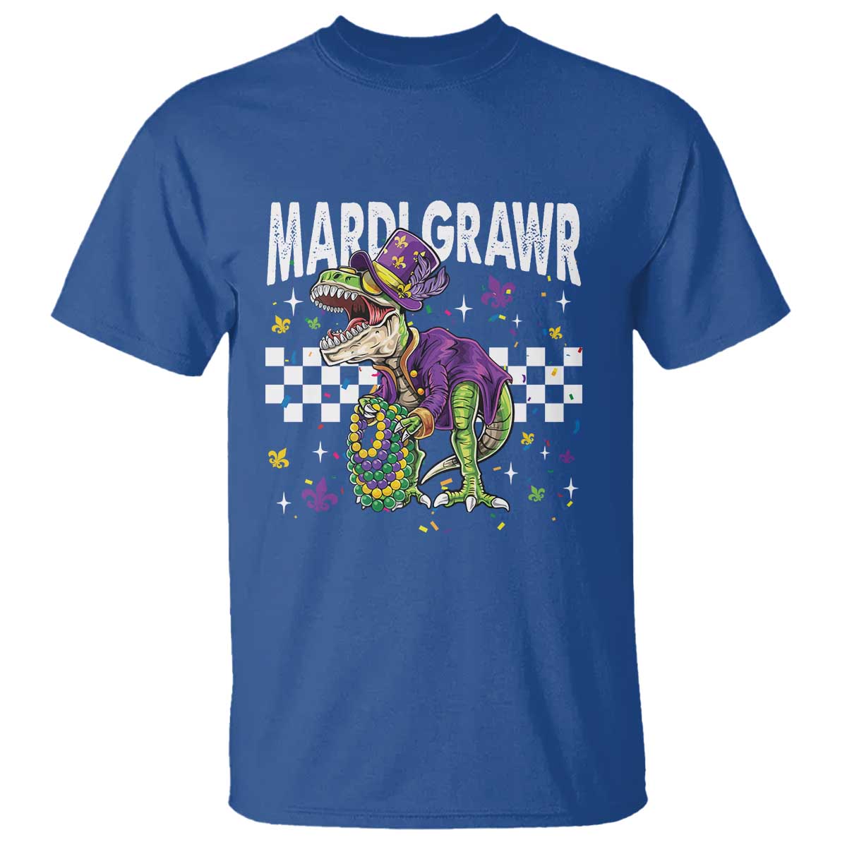 Funny Mardi Gras T-rex Dinosaur T Shirt Mardi Grawr Beads Carnival Party TS11 Royal Blue Print Your Wear