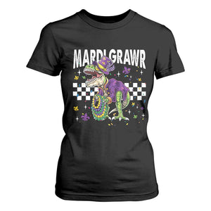 Funny Mardi Gras T-rex Dinosaur T Shirt For Women Mardi Grawr Beads Carnival Party TS11 Black Print Your Wear
