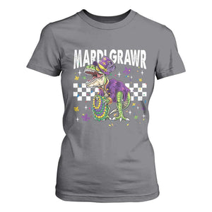 Funny Mardi Gras T-rex Dinosaur T Shirt For Women Mardi Grawr Beads Carnival Party TS11 Charcoal Print Your Wear
