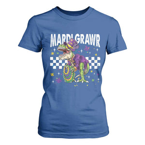 Funny Mardi Gras T-rex Dinosaur T Shirt For Women Mardi Grawr Beads Carnival Party TS11 Royal Blue Print Your Wear