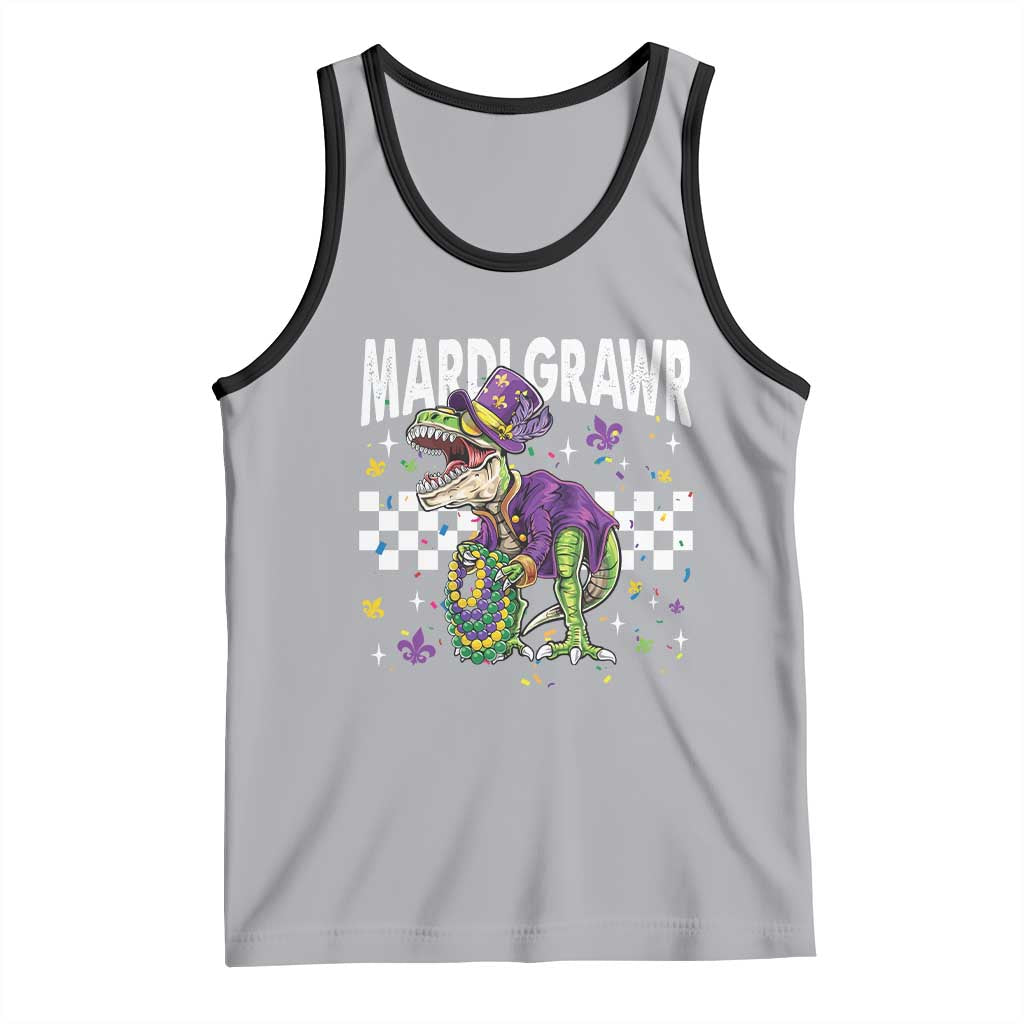 Funny Mardi Gras T-rex Dinosaur Tank Top Mardi Grawr Beads Carnival Party TS11 Athletic Heather Black Print Your Wear