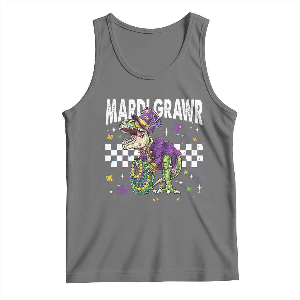 Funny Mardi Gras T-rex Dinosaur Tank Top Mardi Grawr Beads Carnival Party TS11 Black Heather Print Your Wear